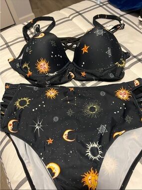 Women's Black Sun & Moon High-Waist Bikini Set
